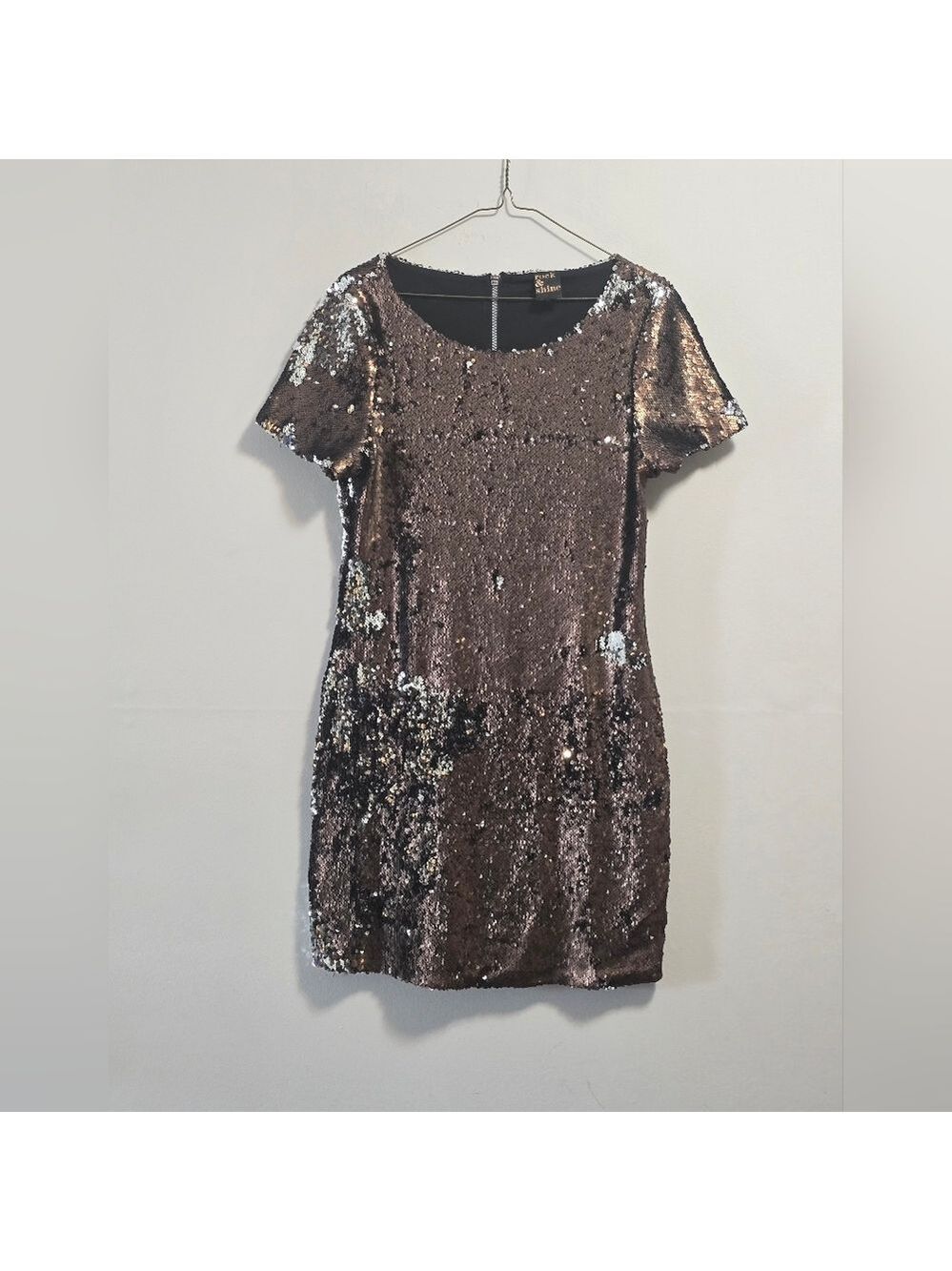 Rock & Shine Sequin Short Sleeve Cocktail Dress - Bronze